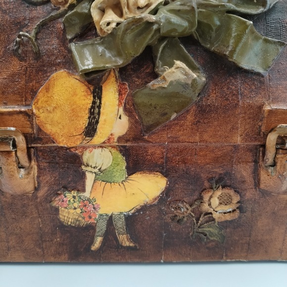 VINTAGE Handmade Holly Hobbie Paper Mache Decoupage Purse Lunchbox Kitsch - Picture 4 of 16